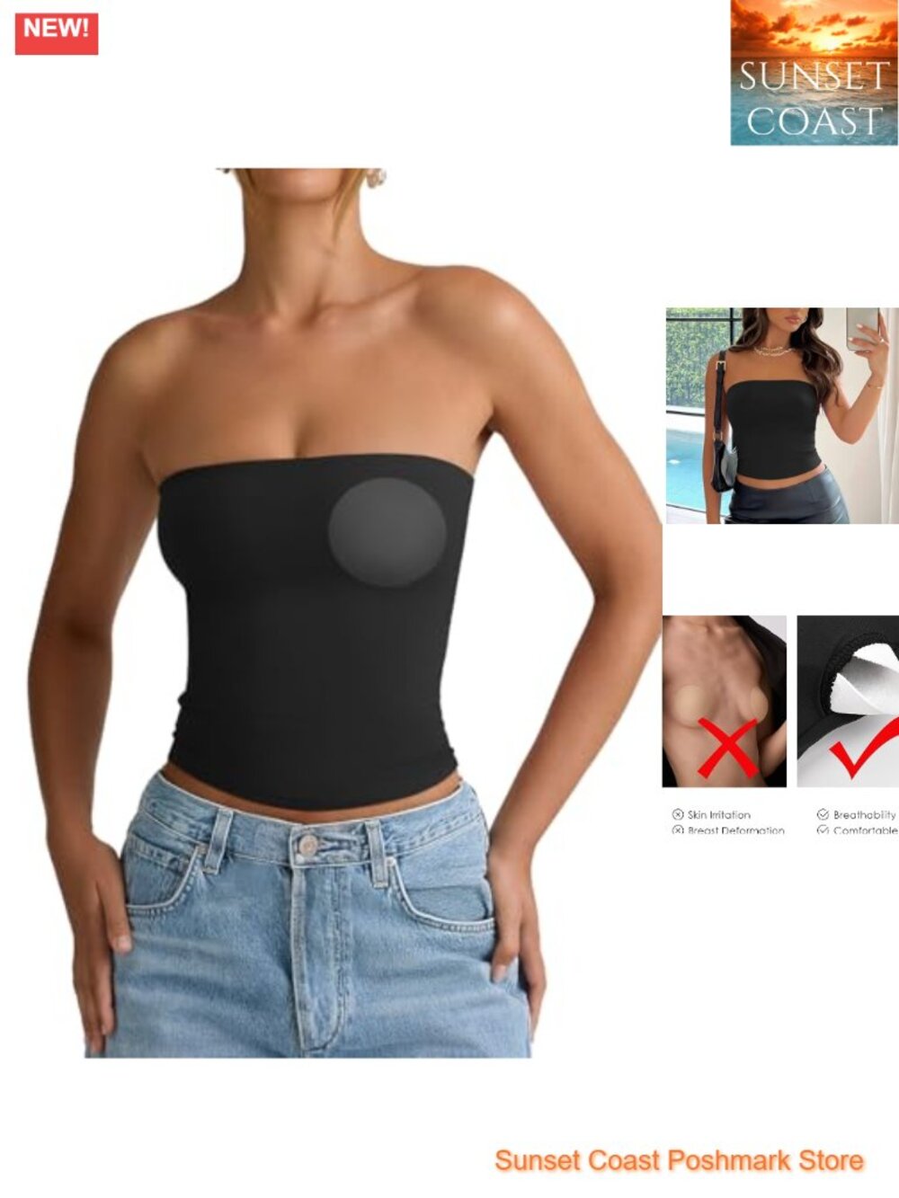 Women's Strapless Tube Top with Built-in Bra - Bandeau Tank